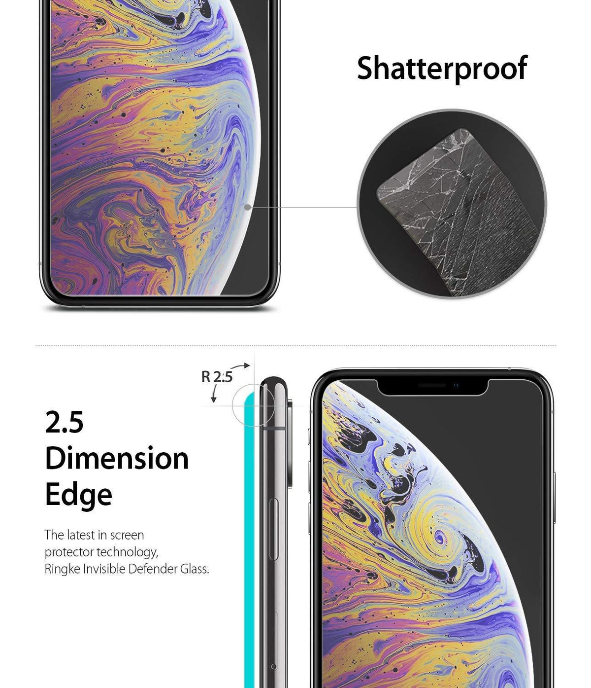 iPhone XS Max Screen Protector | Invisible Defender Glass - Shatterproof glass and 2.5D rounded edge design for iPhone.