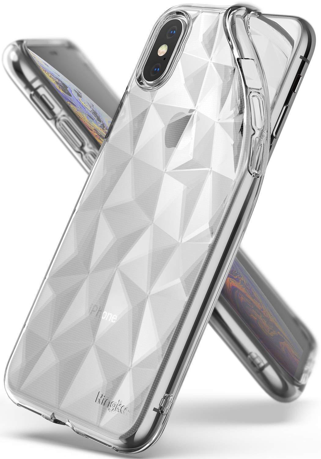 iPhone XS Case | Air Prism - Clear protective phone case with a geometric, diamond-cut pattern on the back.