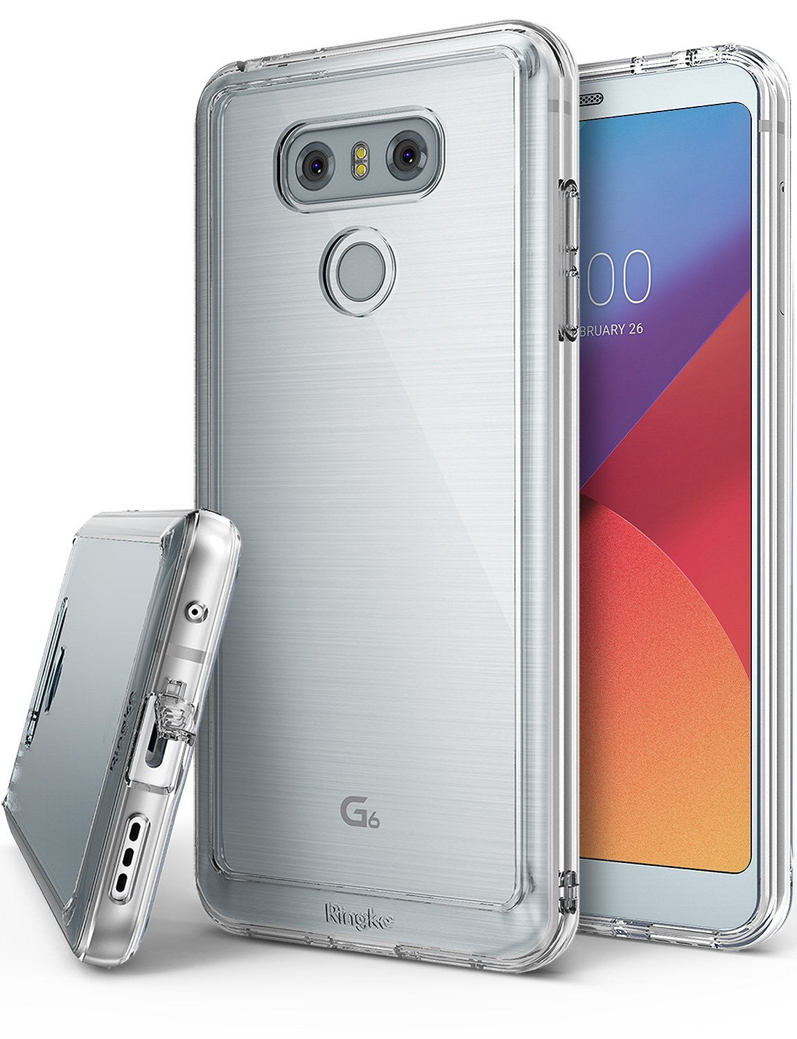 LG G6 Case | Fusion - Clear protective phone case showing back and side views of an LG G6 with a brushed metal finish.