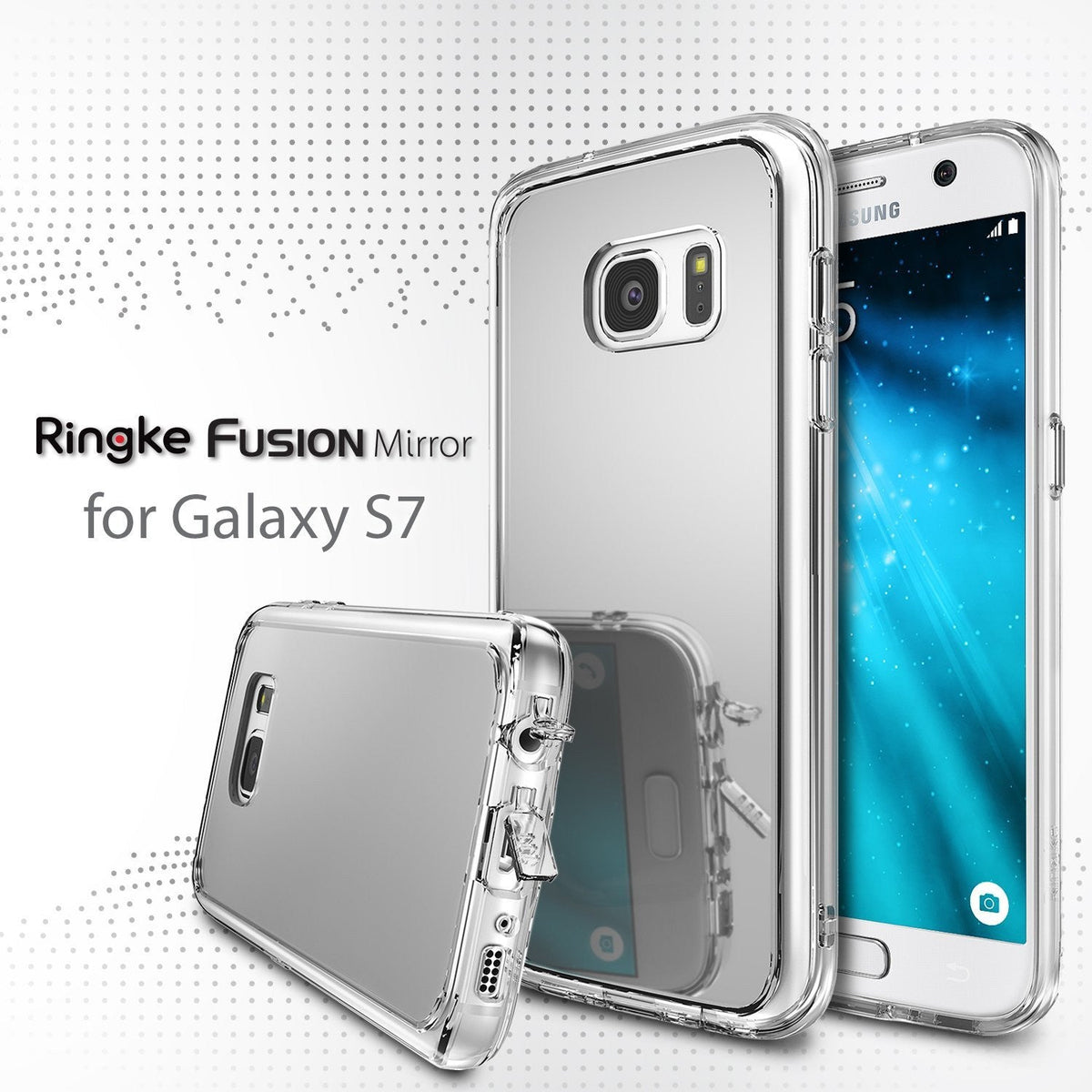 Galaxy S7 Case | Mirror - Ringke Fusion mirror-finish phone case shown from back and side angles on a Galaxy S7 smartphone.