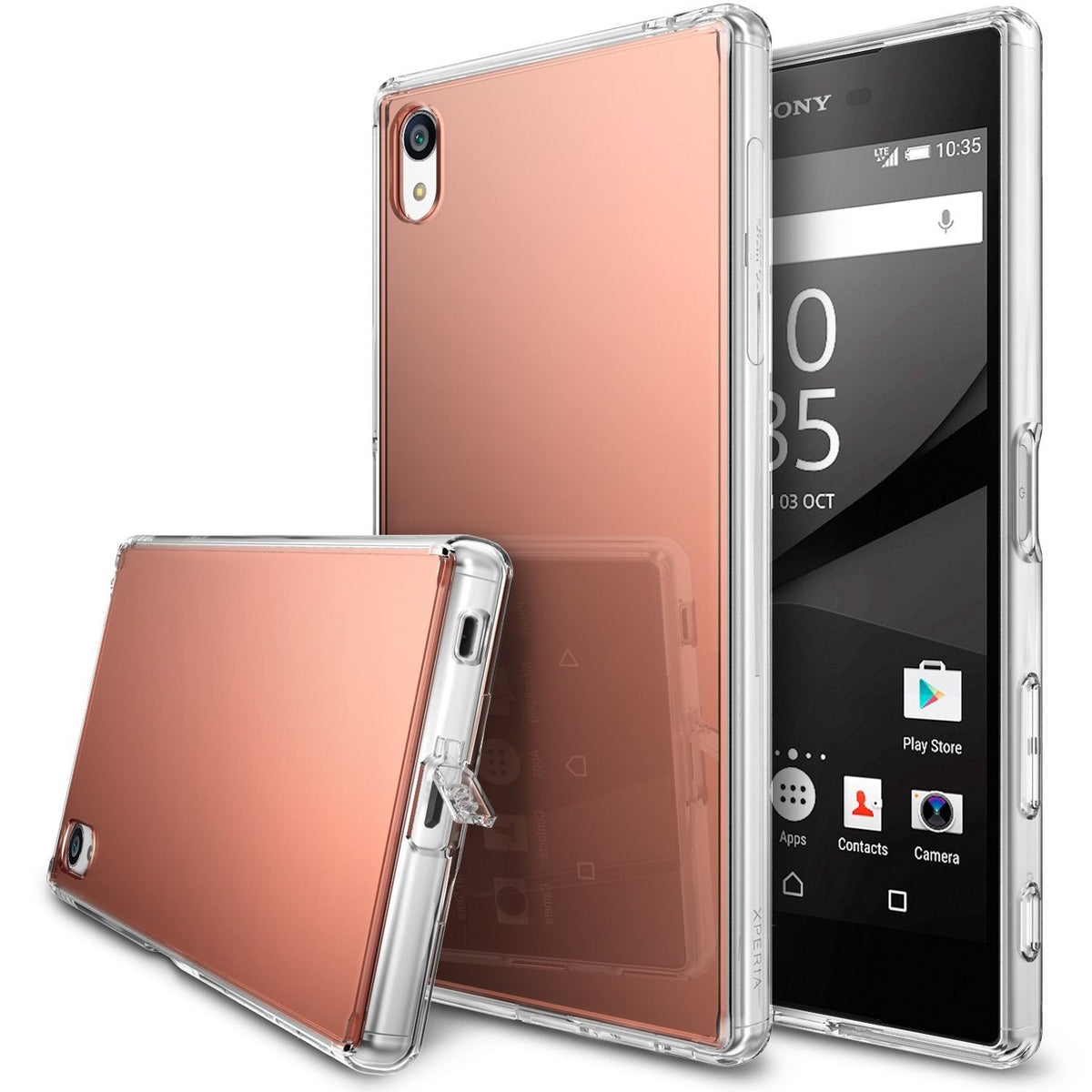 Xperia Z5 Premium Case | Mirror - Rose Gold - Rose gold mirrored phone case with clear bumper on a Sony Xperia Z5.
