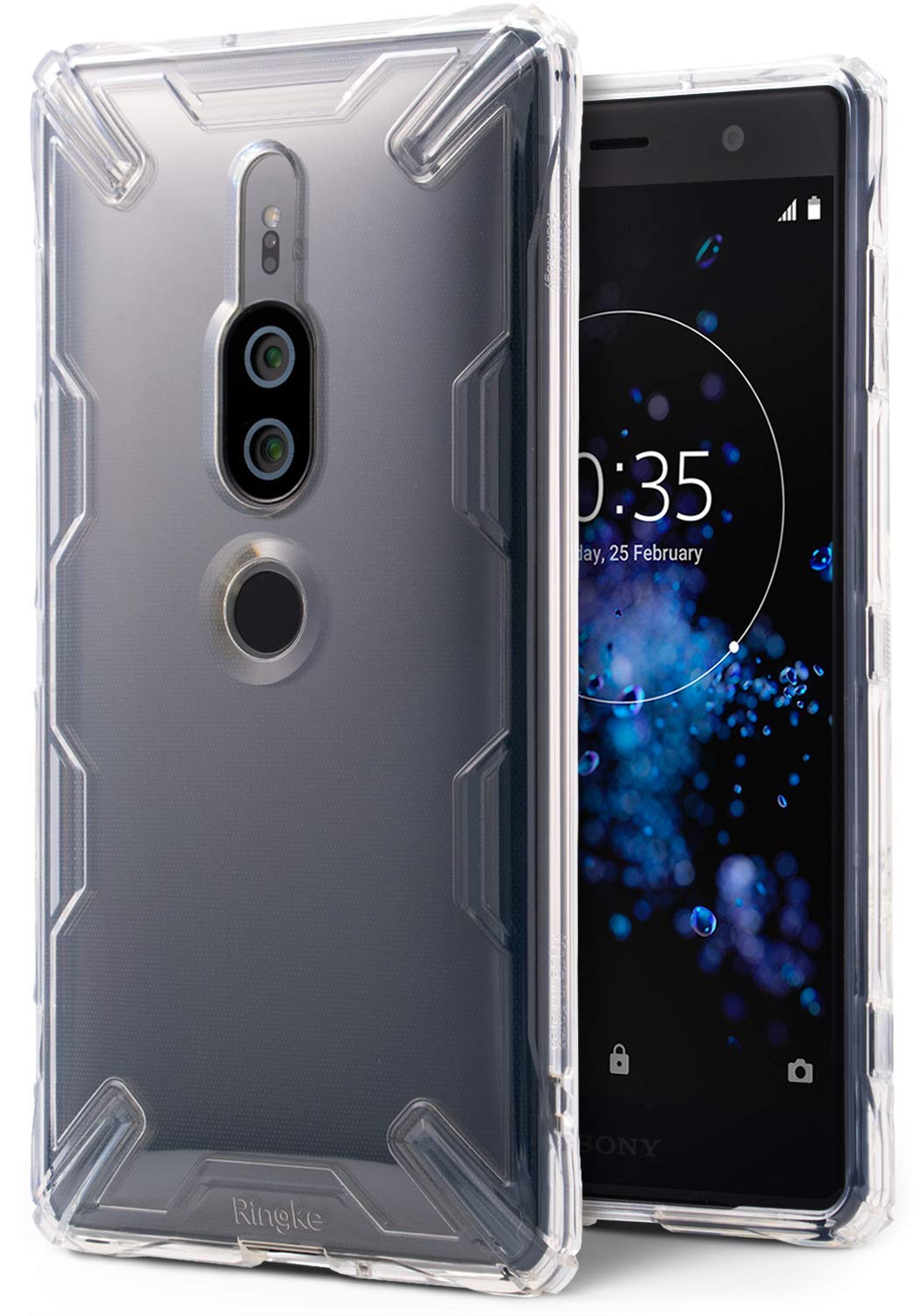 Xperia XZ2 Premium Case | Air-X - Clear protective phone case on a Sony Xperia XZ2 Premium showing rear camera and fingerprint sensor.