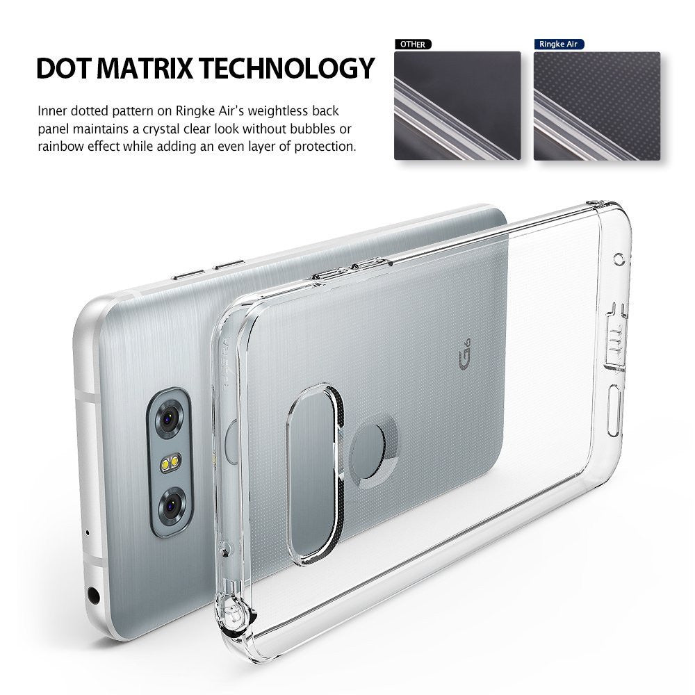 LG G6 Case | Air - Clear phone case with dot matrix technology shown next to an LG G6 phone for comparison.