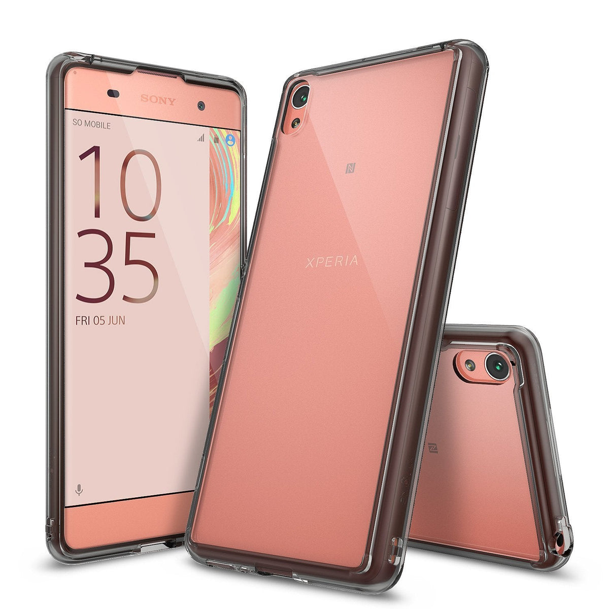 Xperia XA Case | Fusion - Rose gold Sony Xperia XA phone shown from front and back inside a clear protective bumper case.