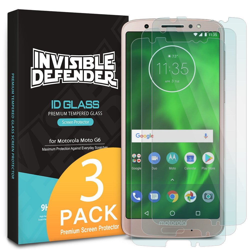 Moto G6 Screen Protector | Glass - Invisible Defender 3-pack tempered glass screen protectors for Motorola Moto G6.