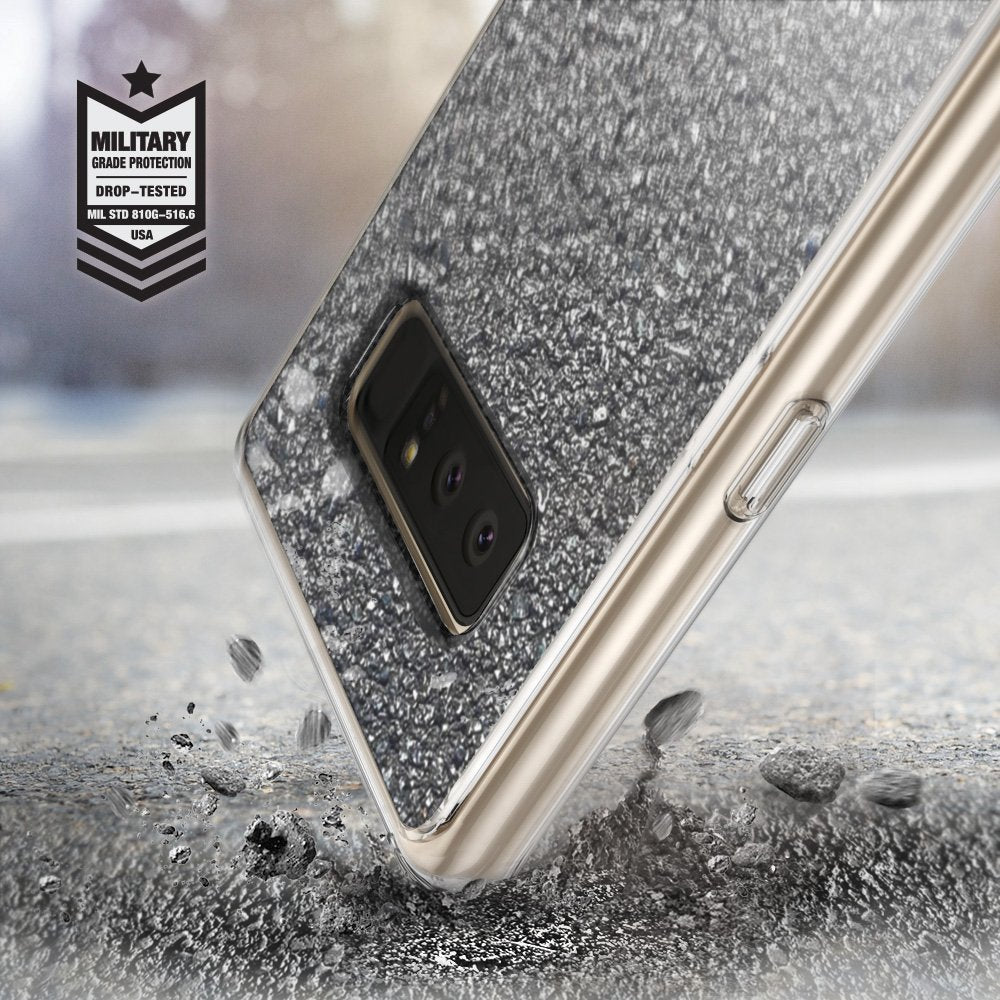 Galaxy Note 8 Case | Mirror - A phone case with a textured back hitting asphalt, featuring a military-grade protection badge.