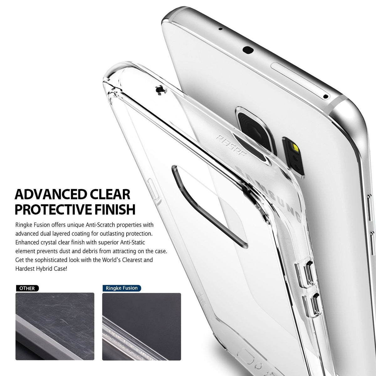 Galaxy S7 Edge Case | Fusion - Clear protective phone case shown with comparison of scratch resistance against other cases.