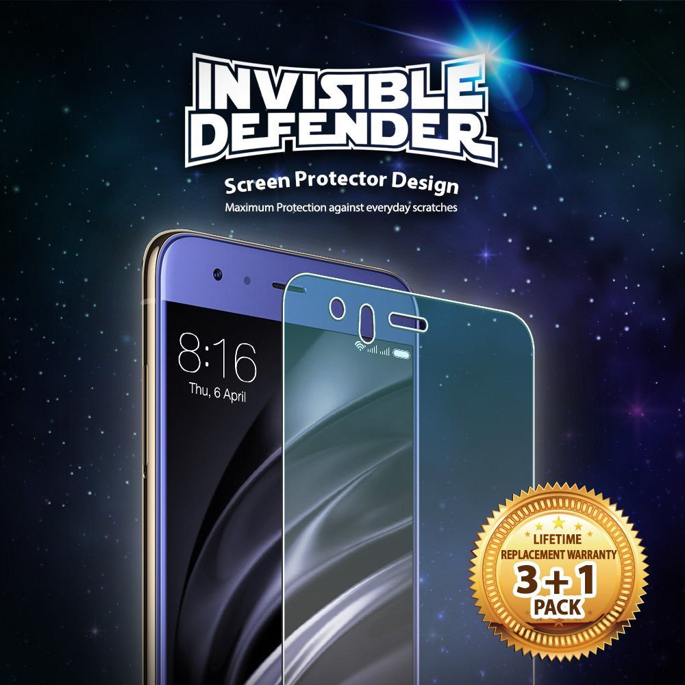 Xiaomi Mi 6 Screen Protector | Invisible Defender - Xiaomi Mi 6 Screen Protector - Invisible Defender screen protector for Xiaomi Mi 6 with a 3+1 pack lifetime warranty badge.