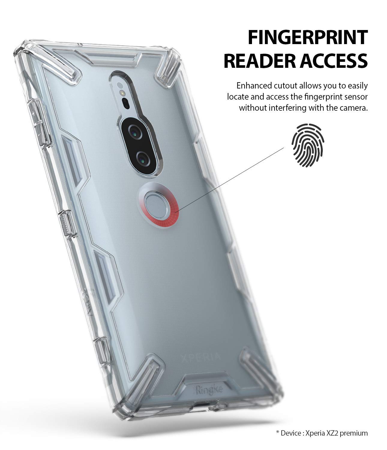 Xperia XZ2 Premium Case | Air-X - Clear phone case highlighting a precise cutout for the rear fingerprint sensor.