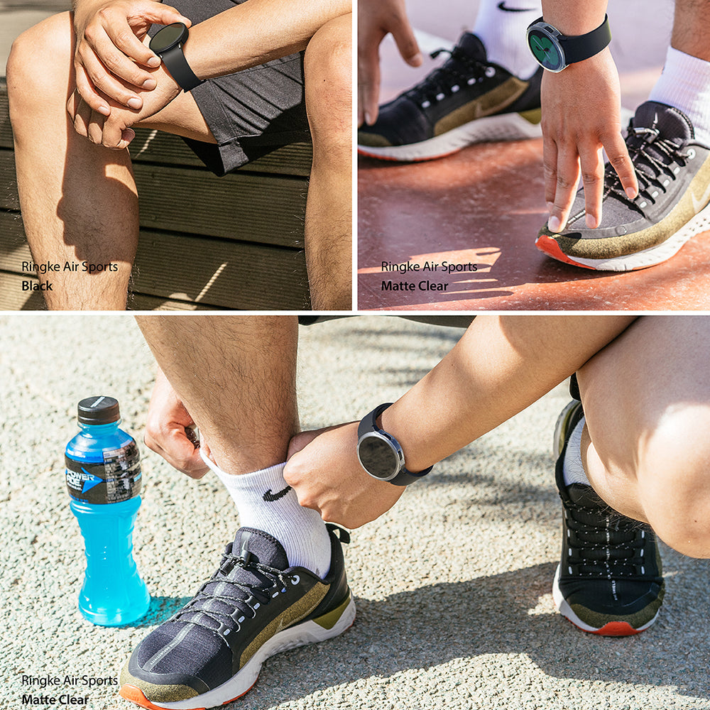 Galaxy Watch 4 (40mm) Case | Air Sports - Three views of a person wearing a Galaxy Watch 4 with black and clear cases.