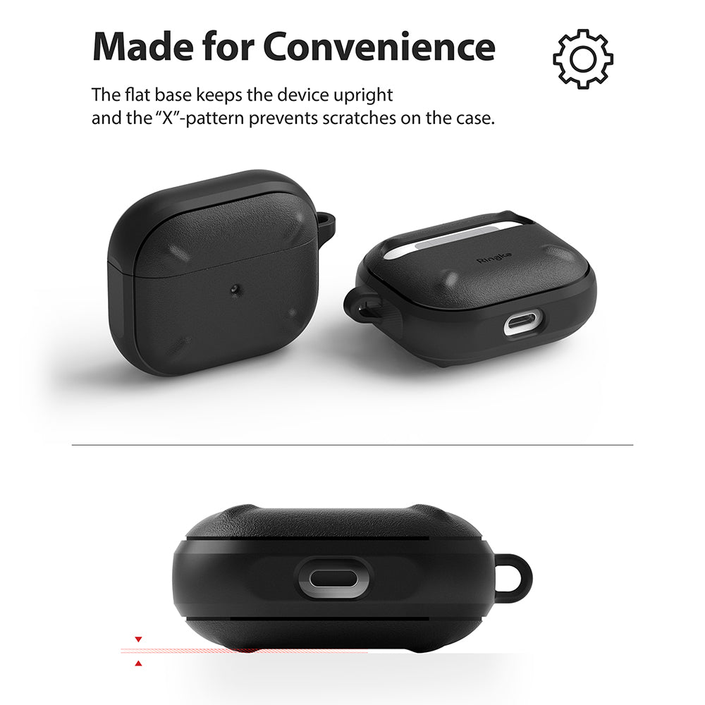AirPods 3 Case | Onyx - Black protective AirPods 3 case with a flat base and X-pattern texture to prevent scratches.