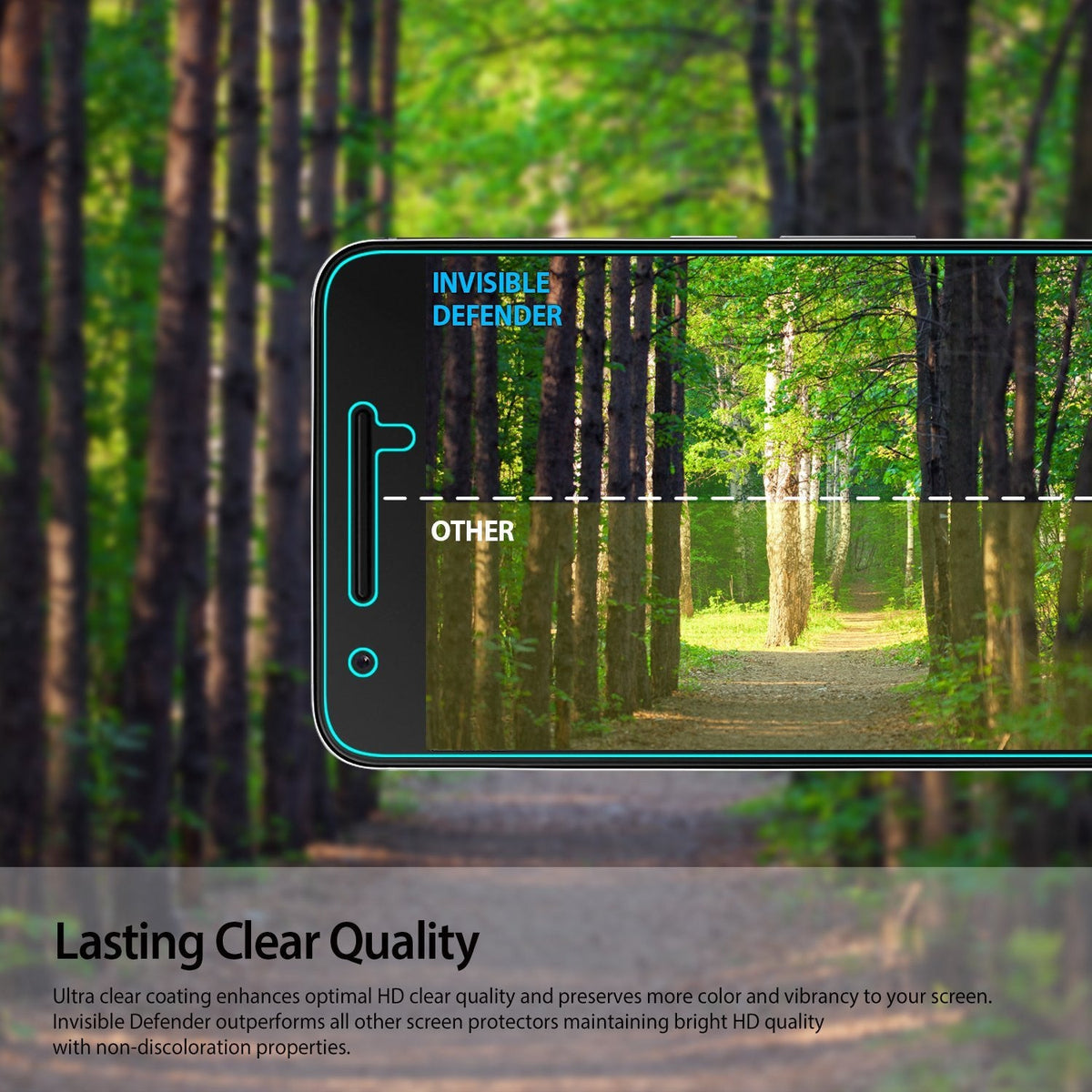 Google Nexus 6P Screen Protector | Film - Google Nexus 6P Screen Protector - Comparison showing superior clarity of Invisible Defender versus other screen films.