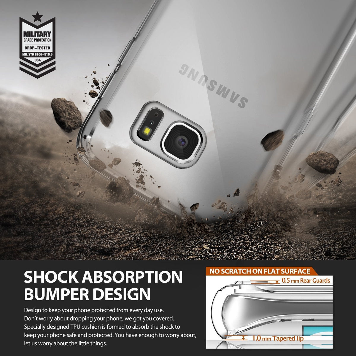 Galaxy S7 Edge Case | Fusion - Clear protective phone case shown hitting dirt with military-grade drop protection.