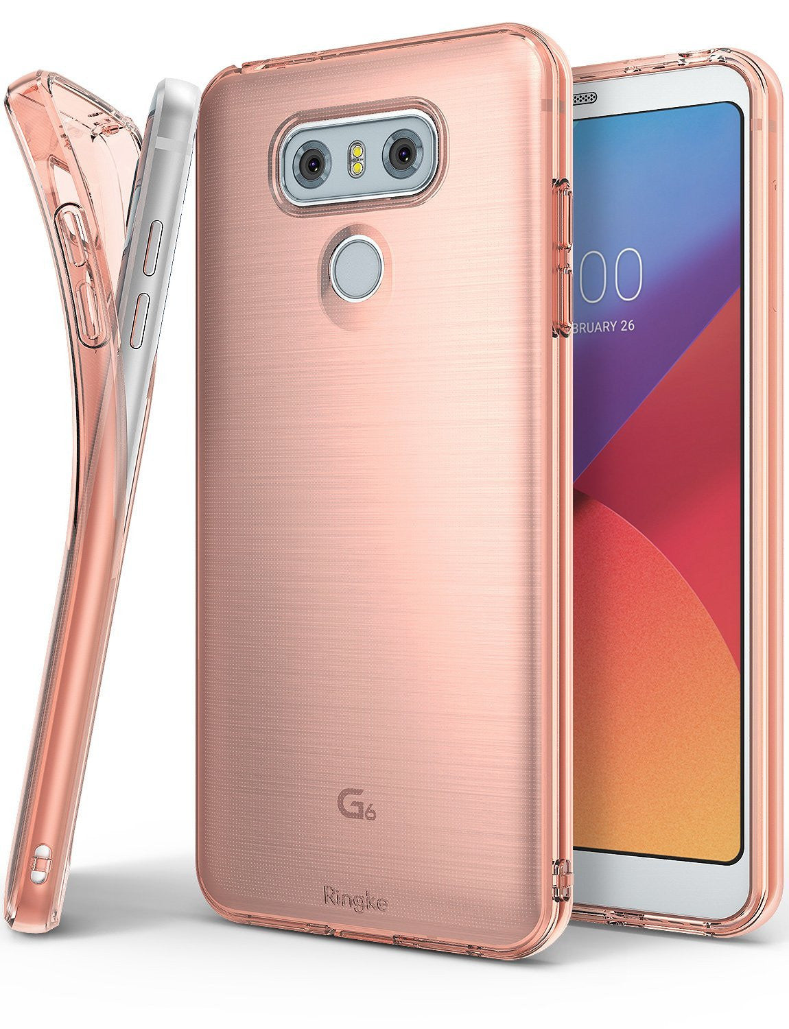 LG G6 Case | Air - Rose gold transparent phone case shown from back and side angles on an LG G6 smartphone.