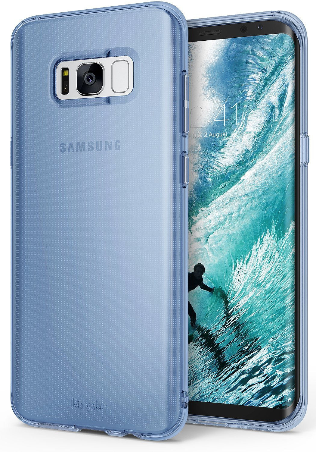 Galaxy S8 Case | Air - A transparent blue protective phone case shown from the back and front on a Galaxy S8.