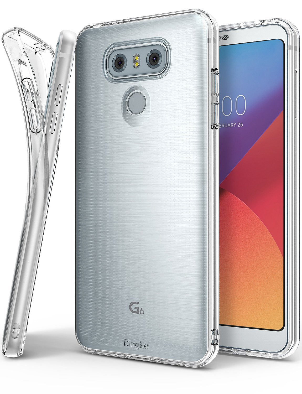 LG G6 Case | Air - Clear, slim protective phone case shown from back and side angles on an LG G6 smartphone.