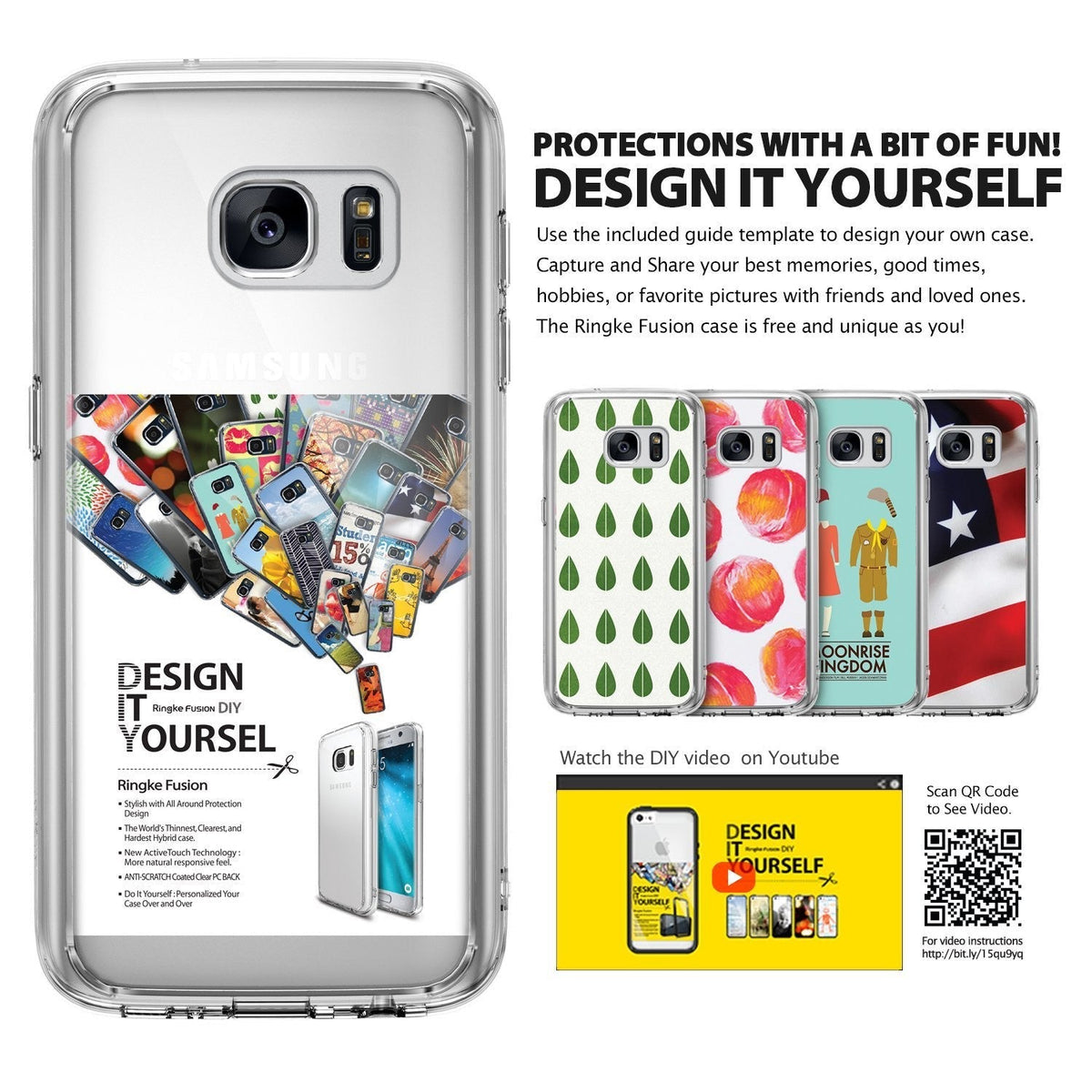 Galaxy S7 Case | Fusion - Clear phone case with customizable inserts, design templates, and a DIY instructional video QR code.