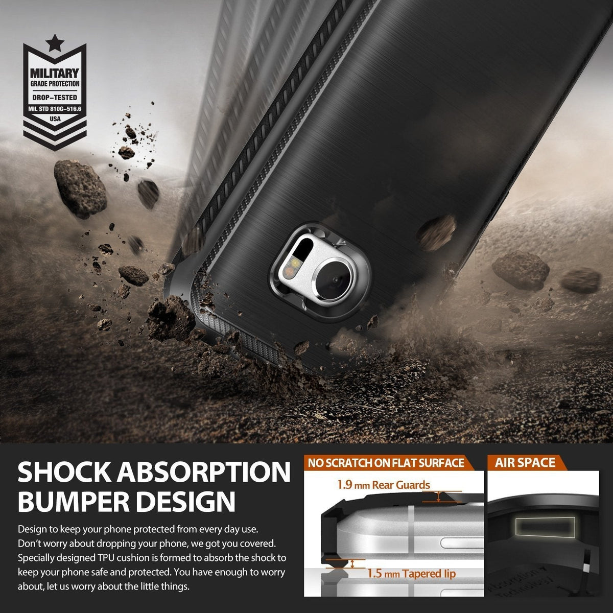 HTC 10 Case | Onyx - Black brushed metal phone case with military-grade drop protection and shock-absorbing bumper design.