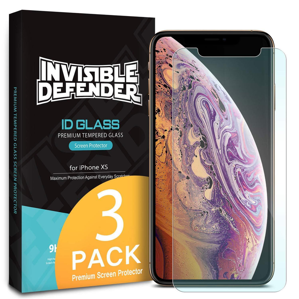 iPhone XS Screen Protector | Invisible Defender Glass - A 3-pack of tempered glass screen protectors for iPhone XS.