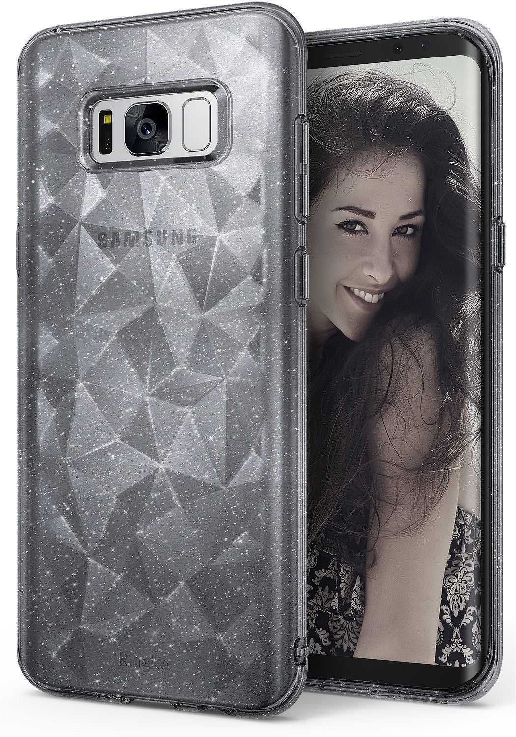 Galaxy S8 Case | Air Prism - Clear, glittery phone case with a geometric prism pattern on a Samsung Galaxy S8.