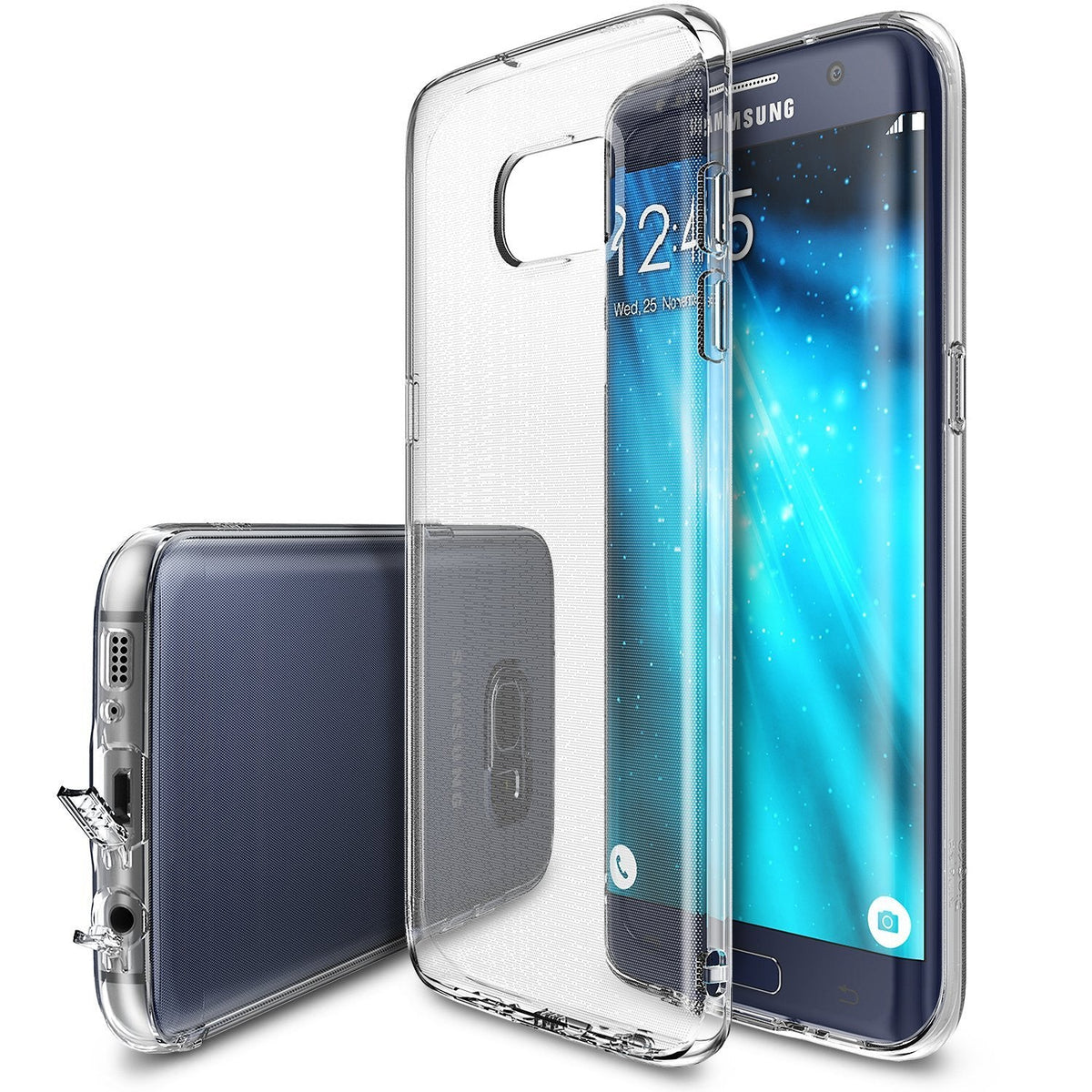 Galaxy S7 Edge Case | Air - Clear protective case shown with a Samsung Galaxy S7 Edge smartphone from front and back.