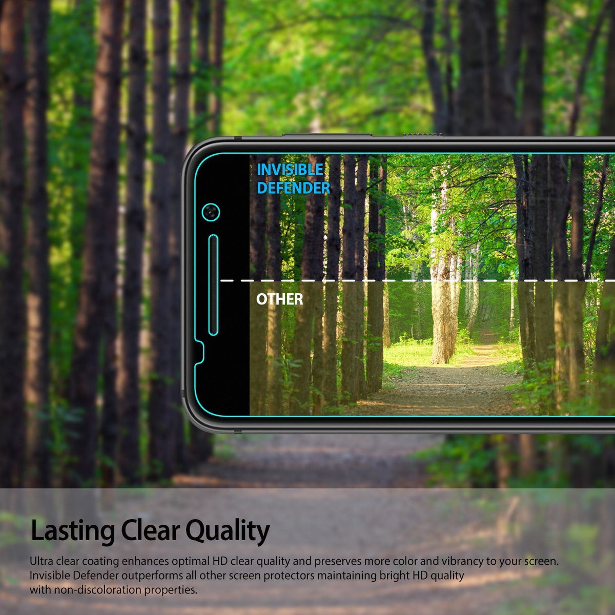 HTC One A9 Screen Protector | Invisible Defender - HTC One A9 Screen Protector - Comparison showing Invisible Defender's bright clarity versus a duller, yellowed other brand.