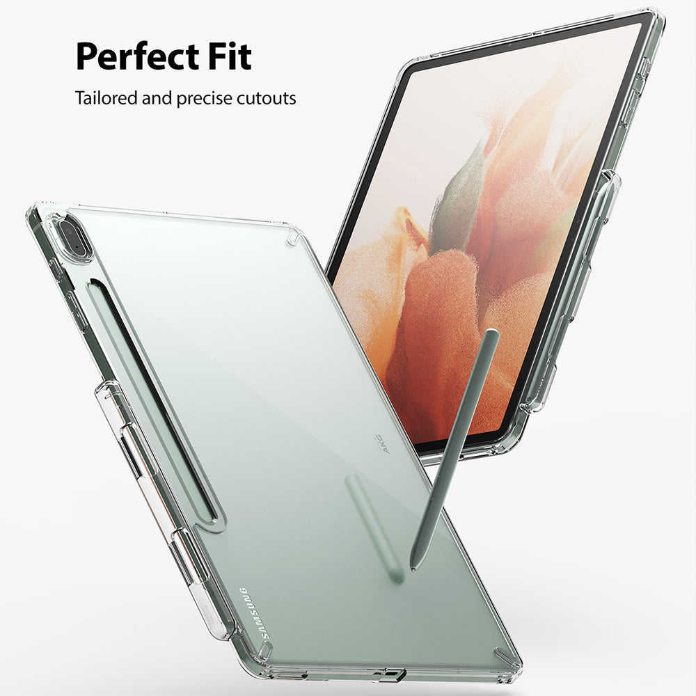 Galaxy Tab S7 FE Case | Fusion - Clear protective case on a tablet with precise cutouts and an S Pen holder.