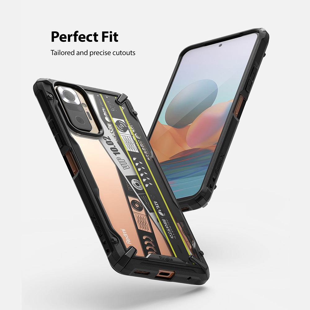 Redmi Note 10 Pro / 10 Pro Max Case | Fusion-X Design - Two views of a black rugged phone case on a smartphone.