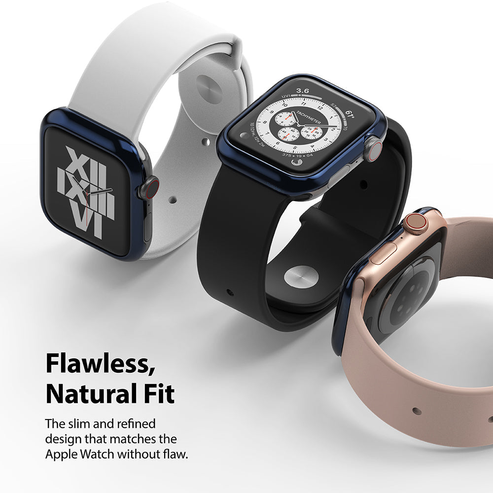 Apple Watch Series 6 / 5 / 4 / SE (40mm) | Bezel Styling - Three Apple Watches with metallic bezels and silicone bands.