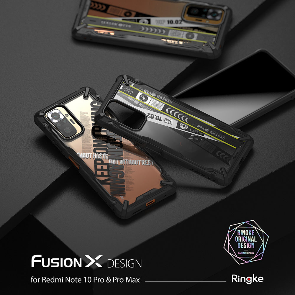 Redmi Note 10 Pro / 10 Pro Max Case | Fusion-X Design - Redmi Note 10 Pro / 10 Pro Max Case - Two Fusion-X phone cases with graphic back designs displayed on a dark surface.