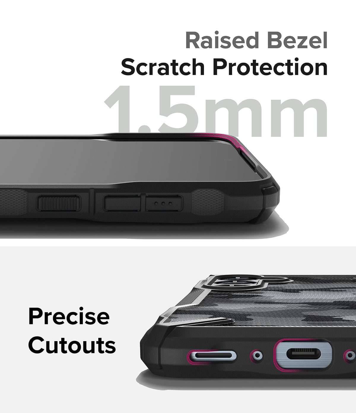 Galaxy A35 Case | Fusion-X - Close-up of phone case showing 1.5mm raised screen bezel and precise port cutouts.
