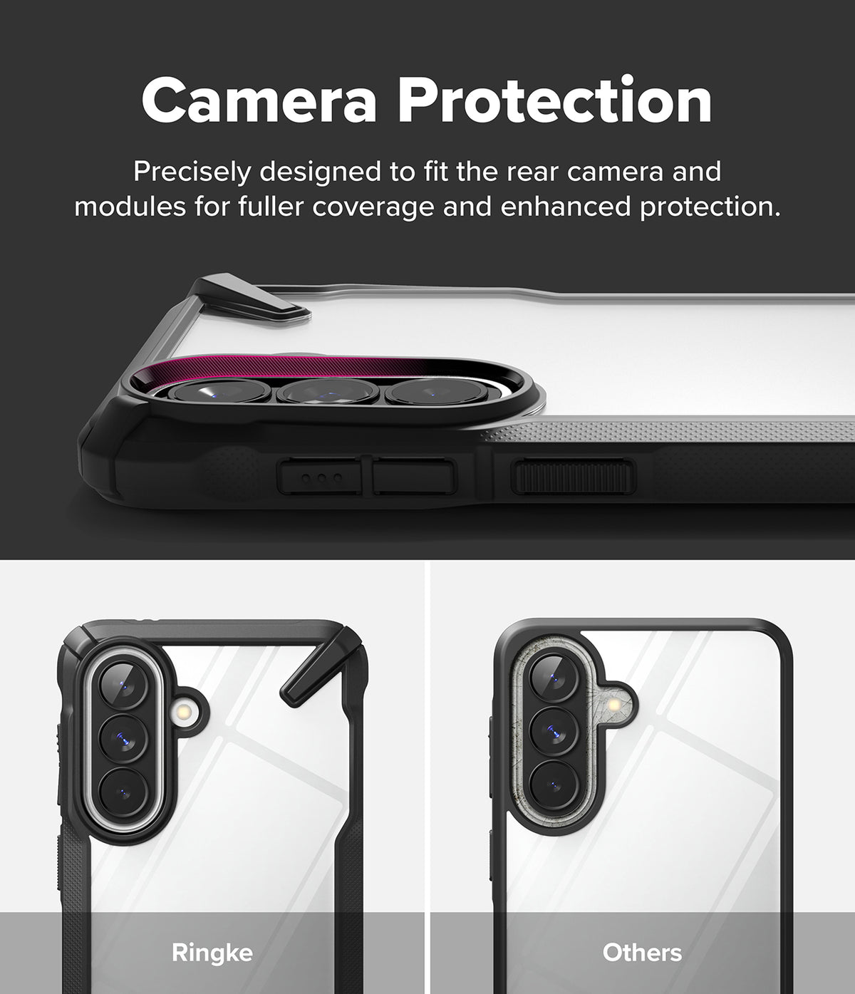 Galaxy A57 5G Case | Fusion-X - Comparison showing the Fusion-X case's raised camera bezel versus a standard flat case.