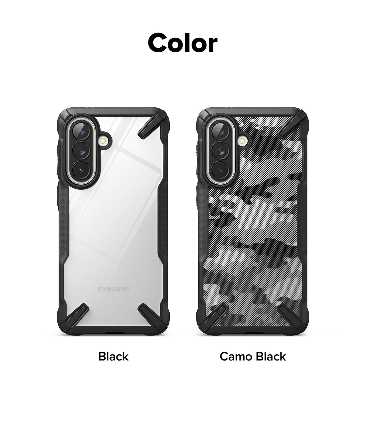 Galaxy A57 5G Case | Fusion-X - Two Fusion-X cases for Galaxy A57 5G in clear black and camo black color options.