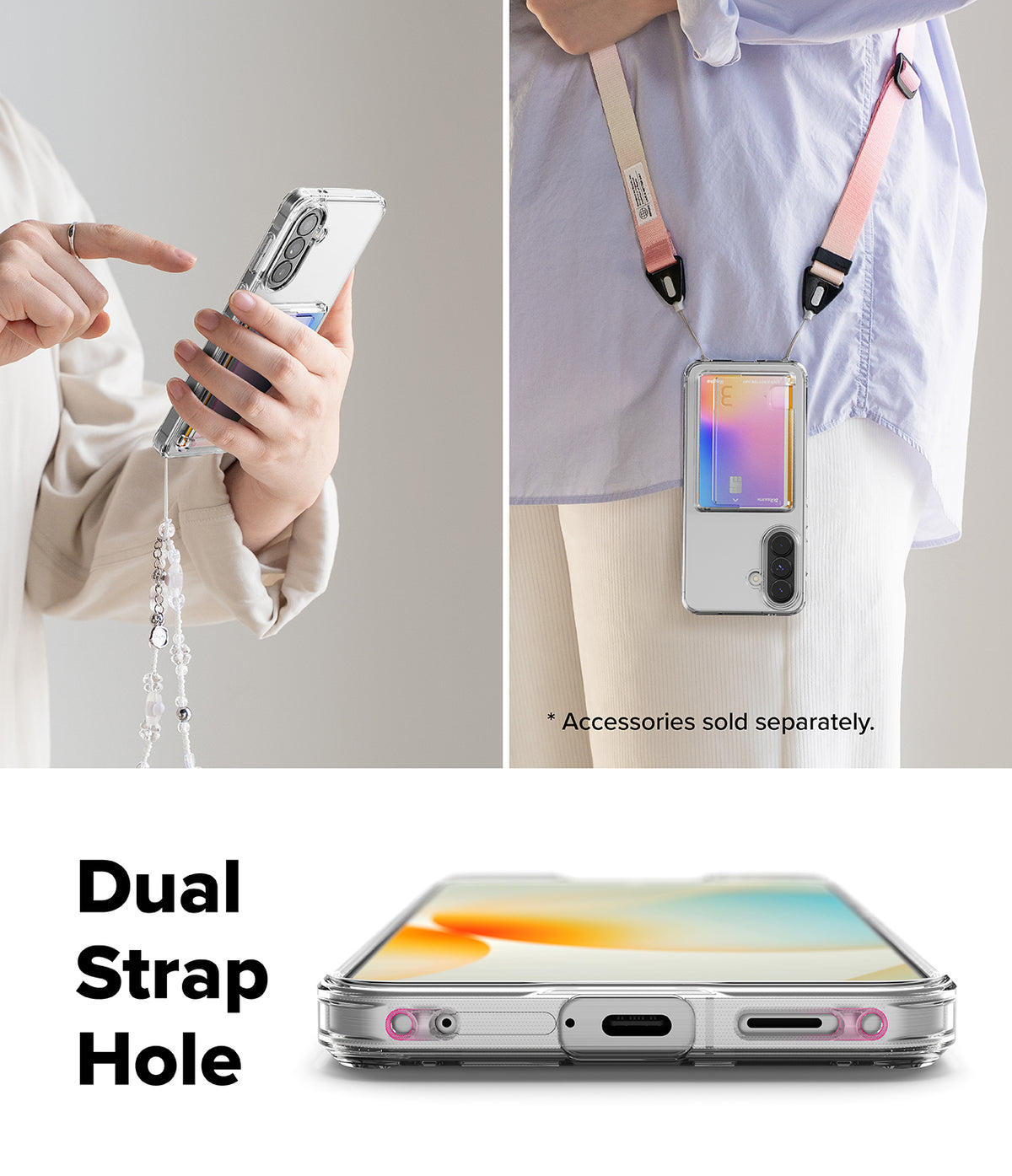 Galaxy A57 5G Case | Fusion Card - Clear phone case with card slot, lanyard attachments, and dual strap holes.