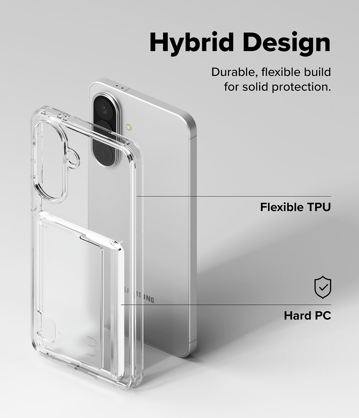 Galaxy A57 5G Case | Fusion Card - Clear hybrid phone case with flexible TPU edges and a hard PC card slot back panel.