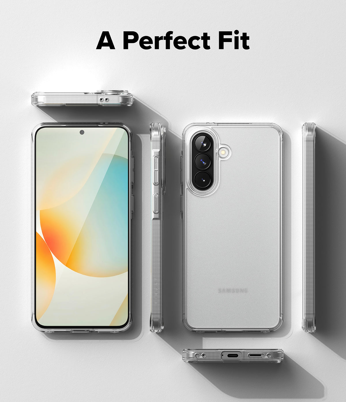 Galaxy A57 5G Case | Fusion Matte - Multiple views of a Samsung phone in a clear matte case on a white background.