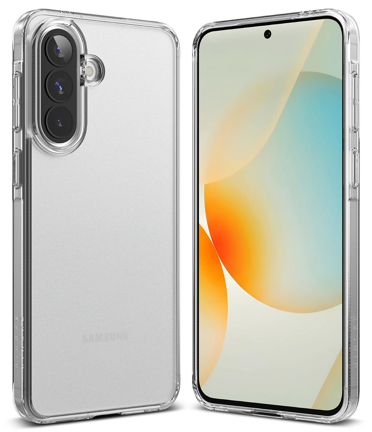 Galaxy A57 5G Case | Fusion Matte - Front and back views of a clear, matte phone case on a Samsung Galaxy A57 5G.