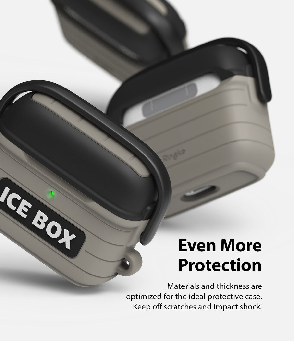 AirPods 3 Silicone Case | Ice Box - Two-tone beige and black protective silicone cases for AirPods 3 with ICE BOX branding.