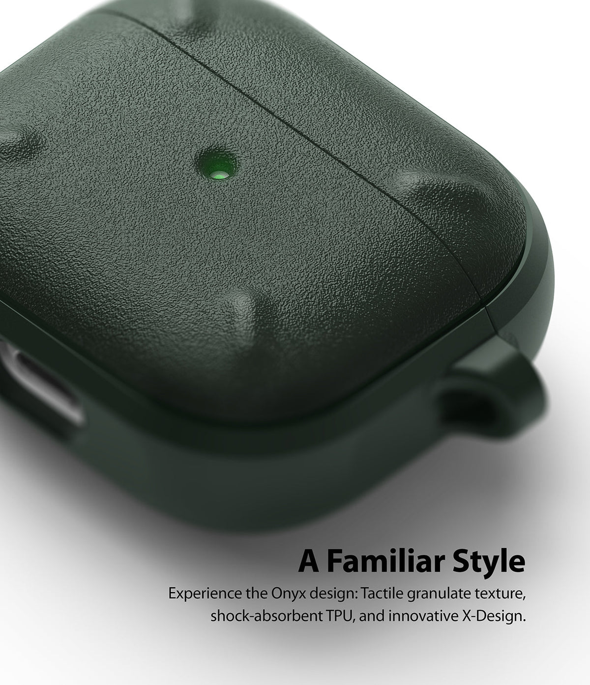 AirPods 3 Case | Onyx - Dark green textured AirPods 3 case with a glowing green LED and shock-absorbent X-design.