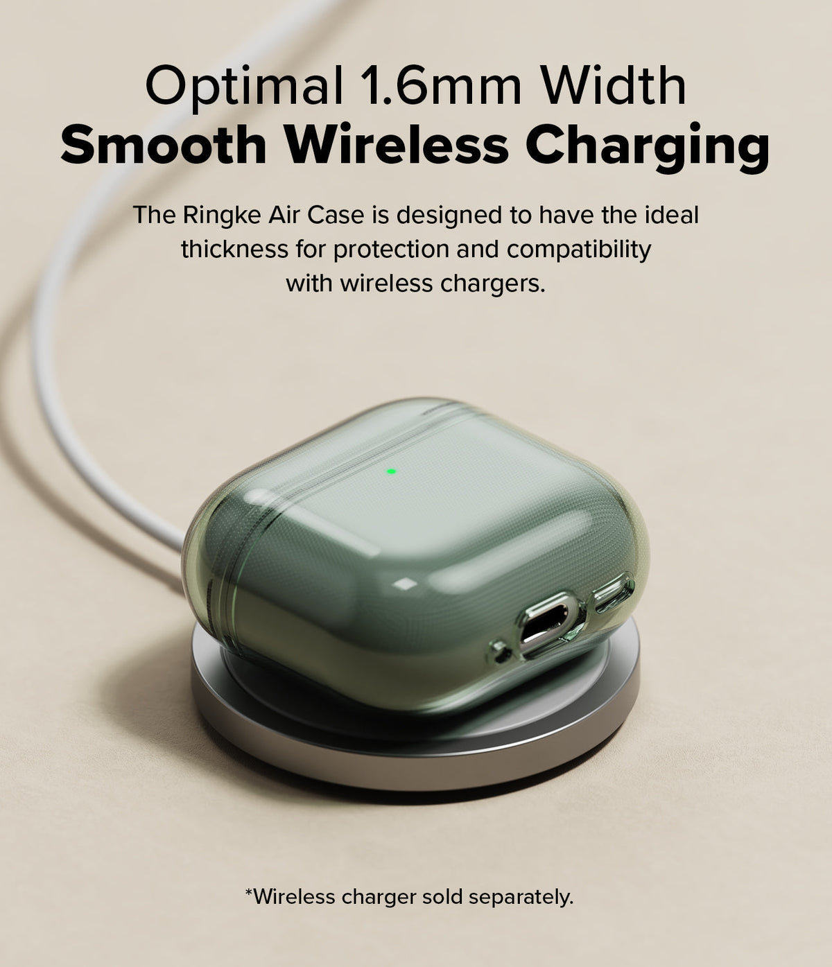 AirPods 5 / 4 Case | Air - A green transparent AirPods 4 case resting on a wireless charging pad with a glowing green light.