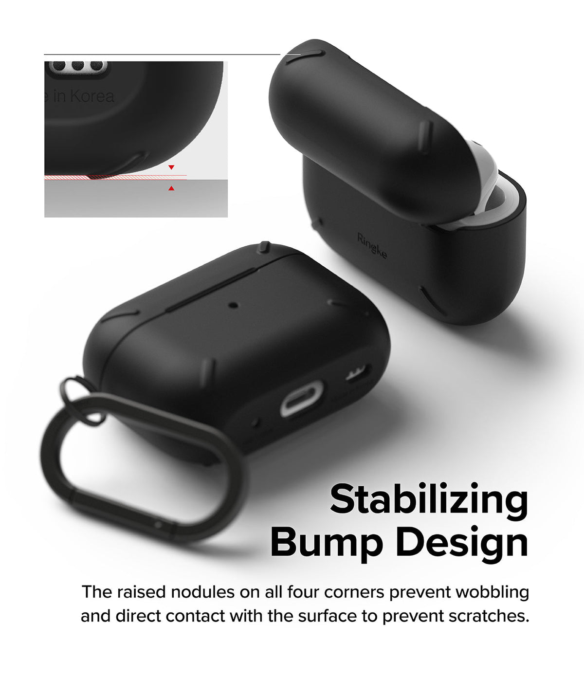 AirPods Pro 2 Case | Layered - Black protective case with corner bumps to prevent wobbling and surface scratches.