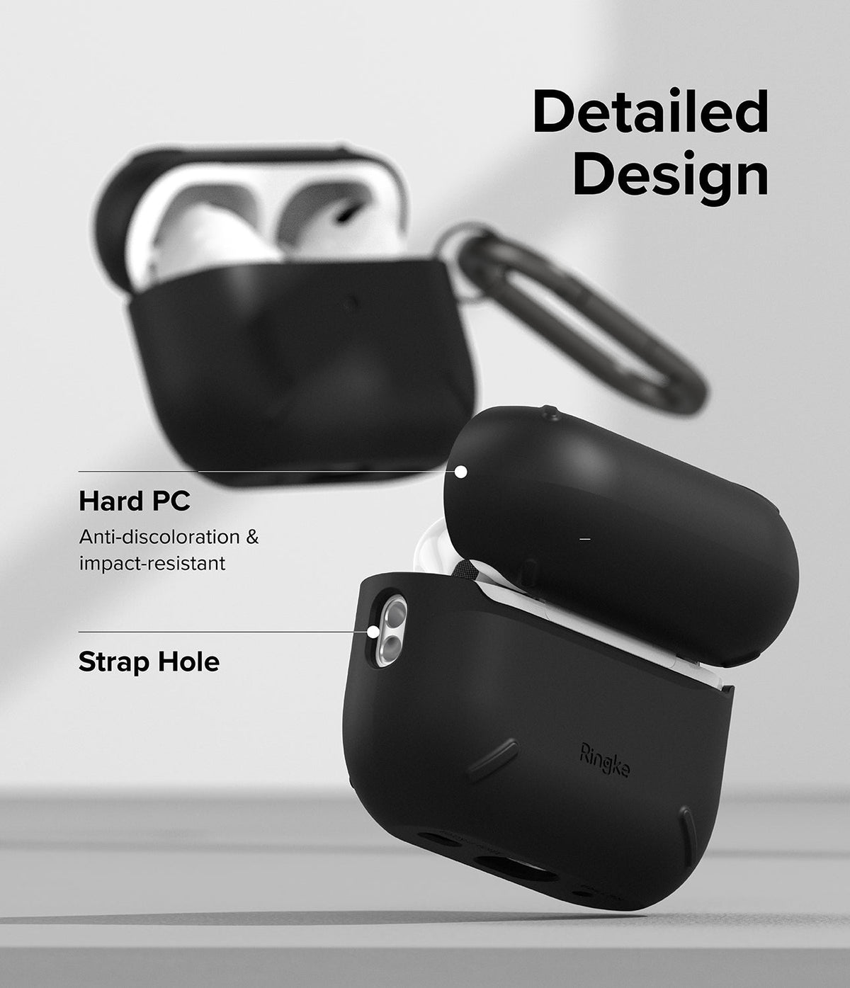 AirPods Pro 2 Case | Layered - Black protective case for AirPods Pro 2 highlighting hard PC material and a built-in strap hole.