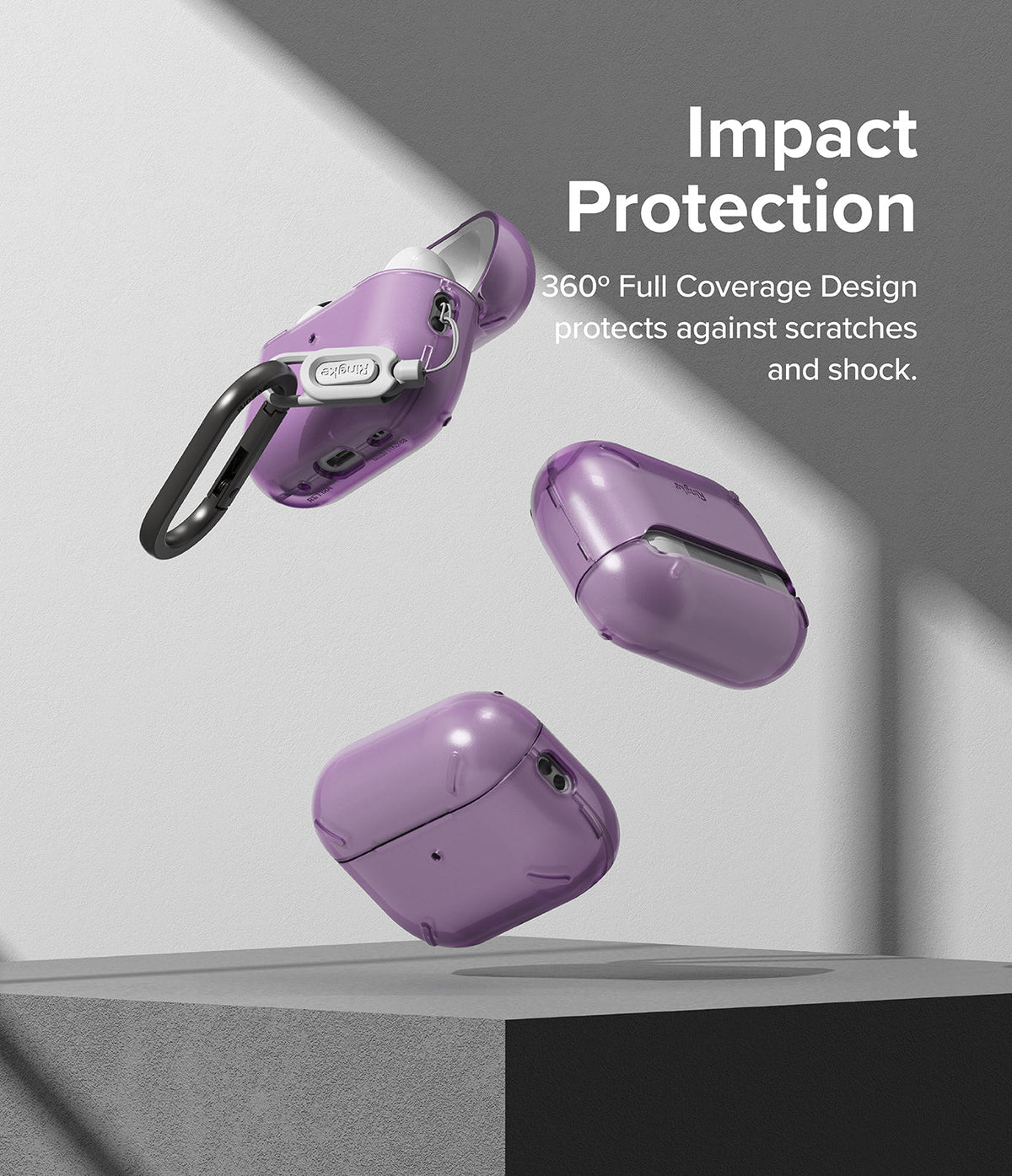 AirPods Pro 2 Case | Layered - Three purple translucent AirPods Pro 2 cases floating against a grey background with text.