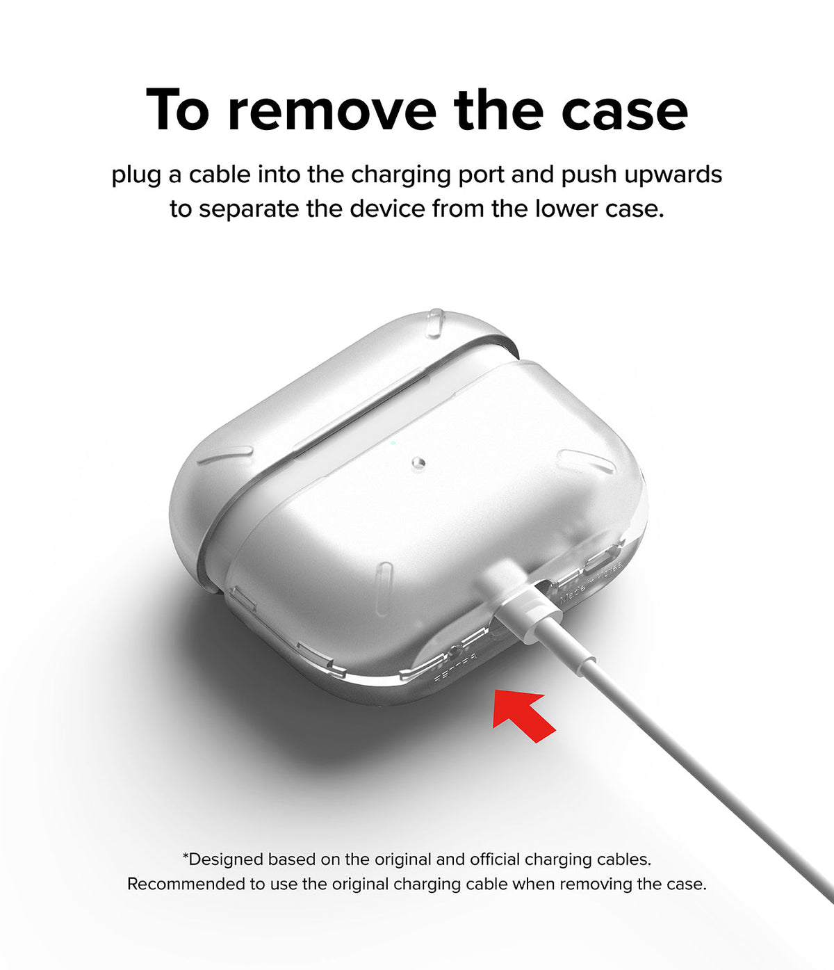 AirPods Pro 2 Case | Layered - A charging cable inserted into an AirPods case to demonstrate how to remove it.
