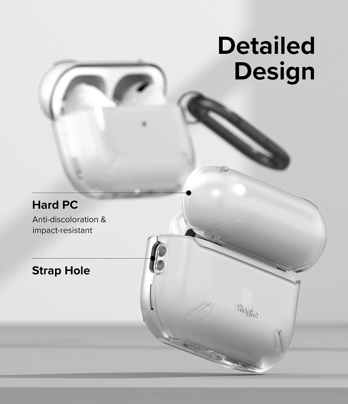 AirPods Pro 2 Case | Layered - Clear protective case with hard PC material, impact resistance, and a side strap hole.