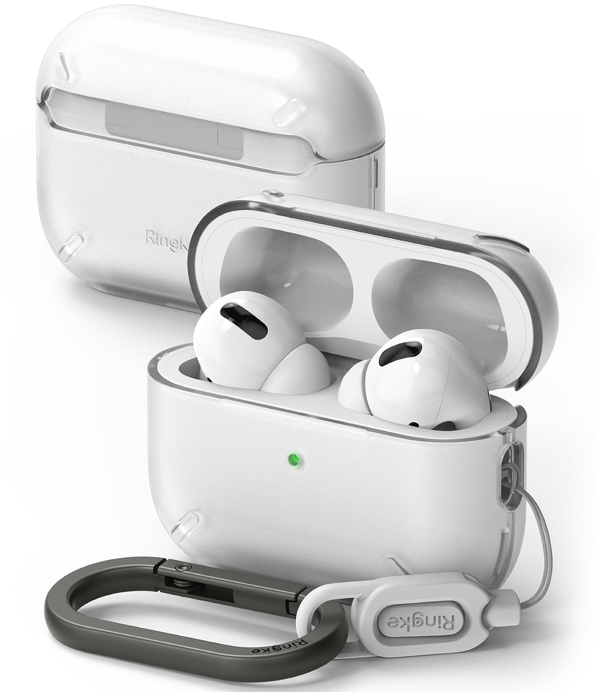 AirPods Pro 2 Case | Layered - Clear protective case for AirPods Pro 2 with a black carabiner and Ringke branding.