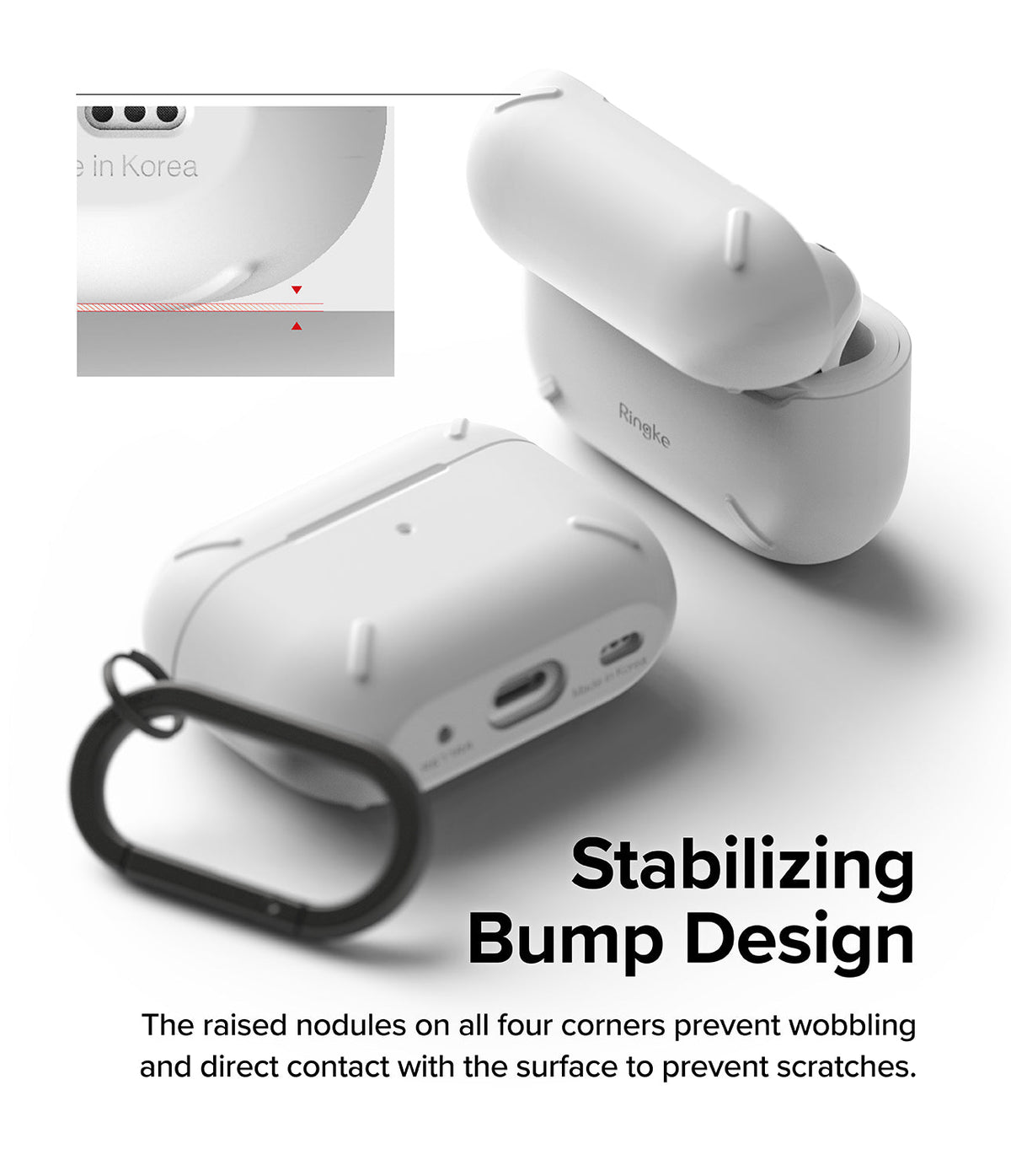 AirPods Pro 2 Case | Layered - White protective case with corner bumps to prevent wobbling and surface scratches.