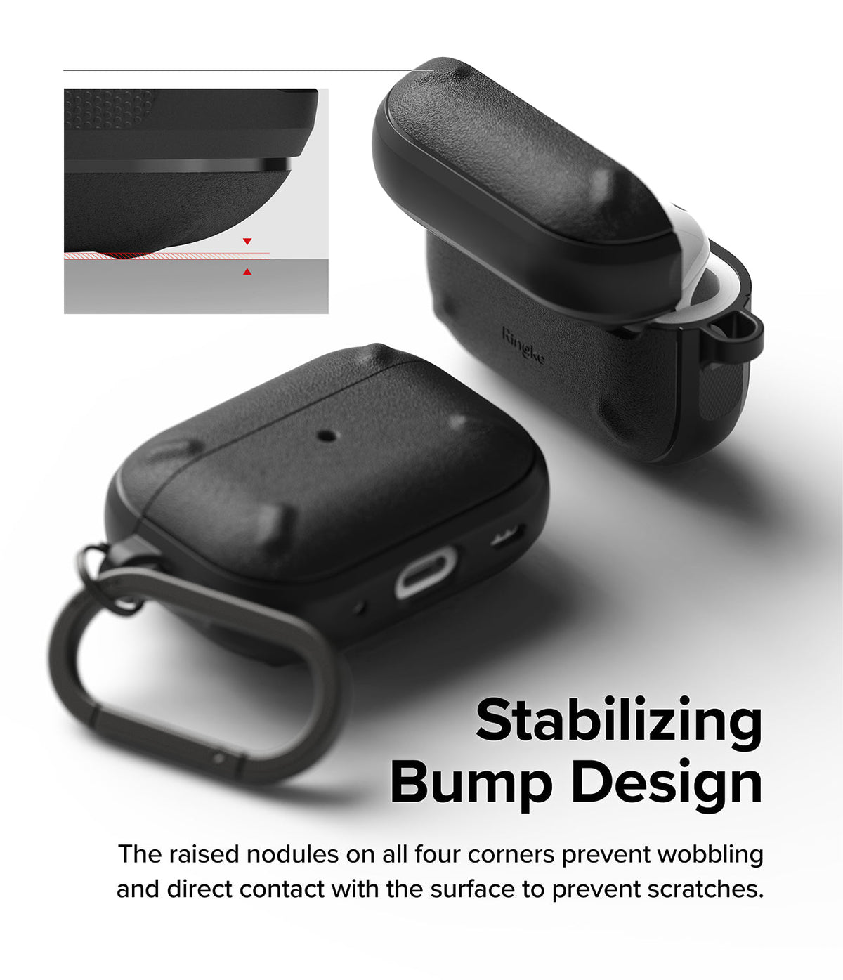 AirPods Pro 2 Case | Onyx - Black textured case with corner bumps to prevent wobbling and surface scratches.