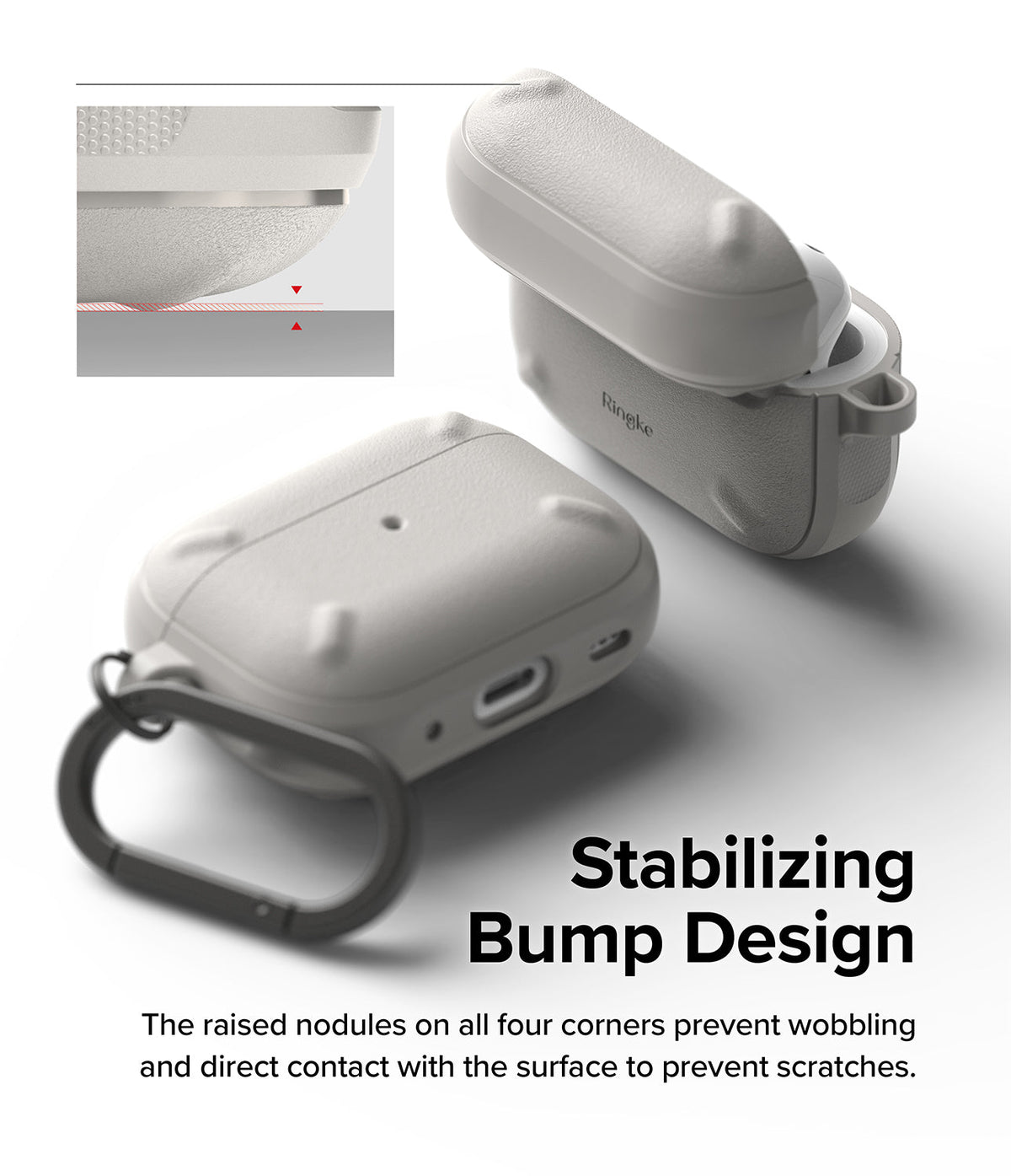 AirPods Pro 2 Case | Onyx - Gray protective case with raised corner bumps to prevent wobbling and surface scratches.