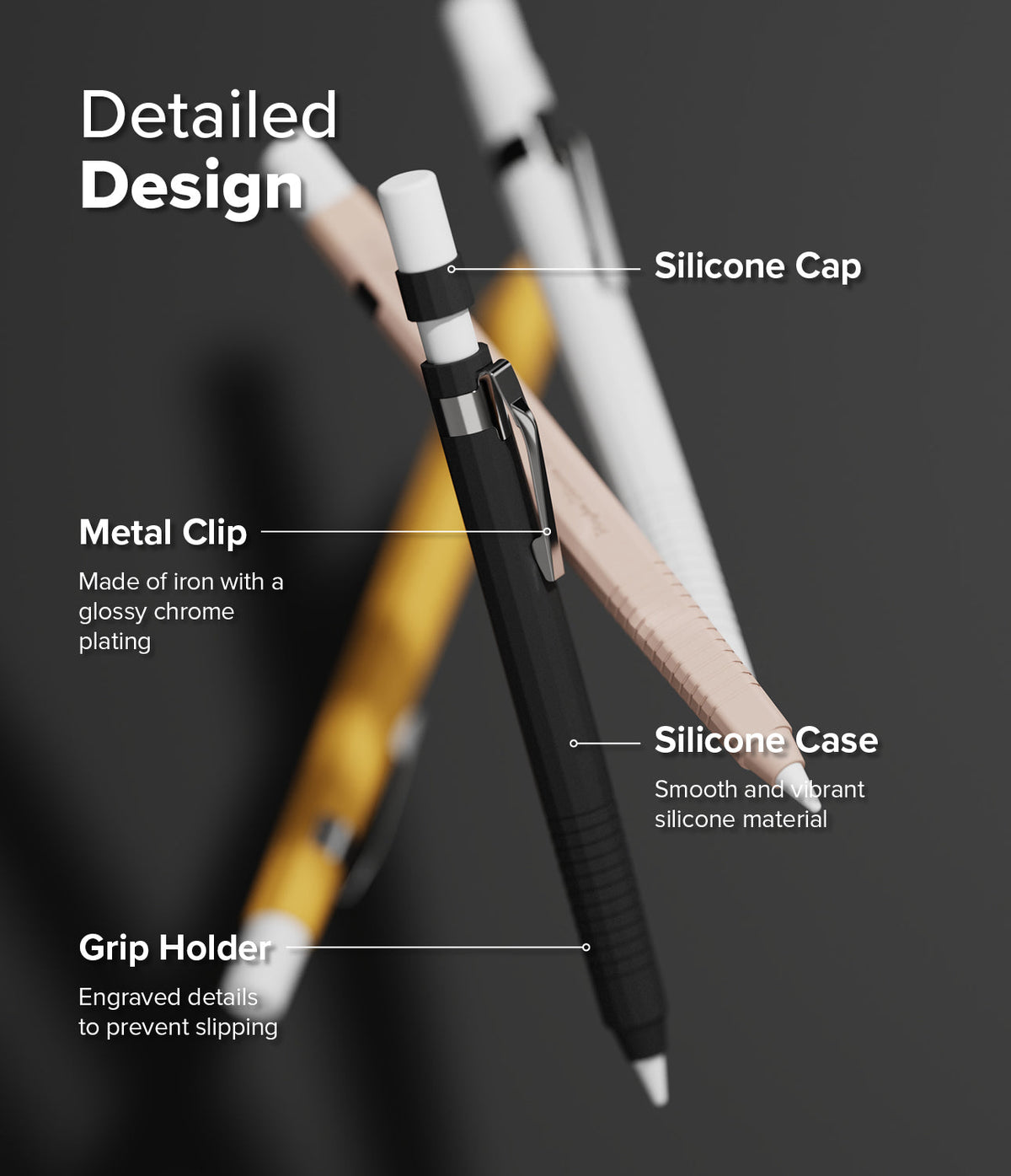 Apple Pencil Pro / 2nd Generation Case | Silicone Drafting Pencil Case - Apple Pencil Pro / 2nd Generation Case - Diagram showing silicone drafting pencil case features with labels for clip.